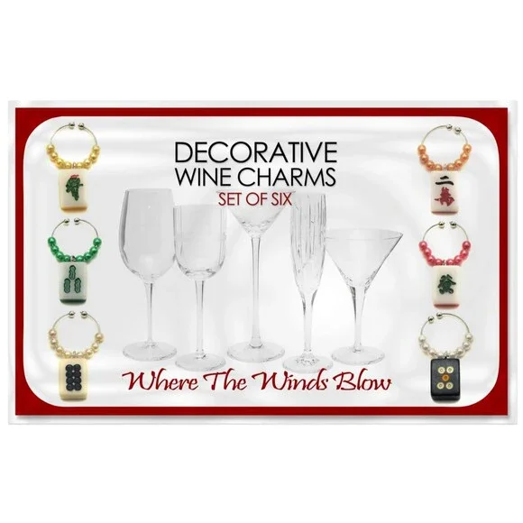 Mah Jongg Wine Charms Set of 6  Wine Glass Tags for Stem Glasses Mahjong - Picture 2 of 3